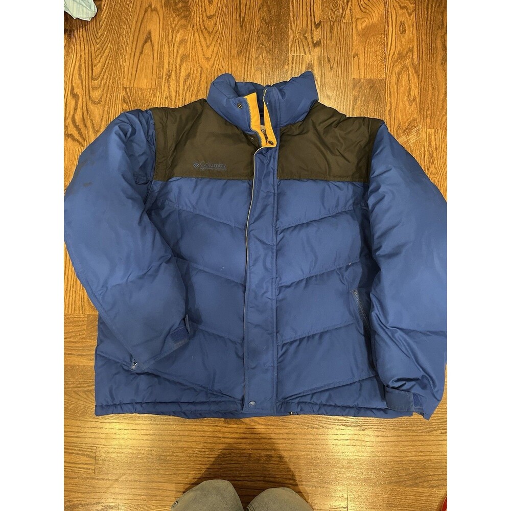 VTG Columbia Puffer Jacket Colorblock Blue Zip Hooded Waterproof Y2K Mens XL